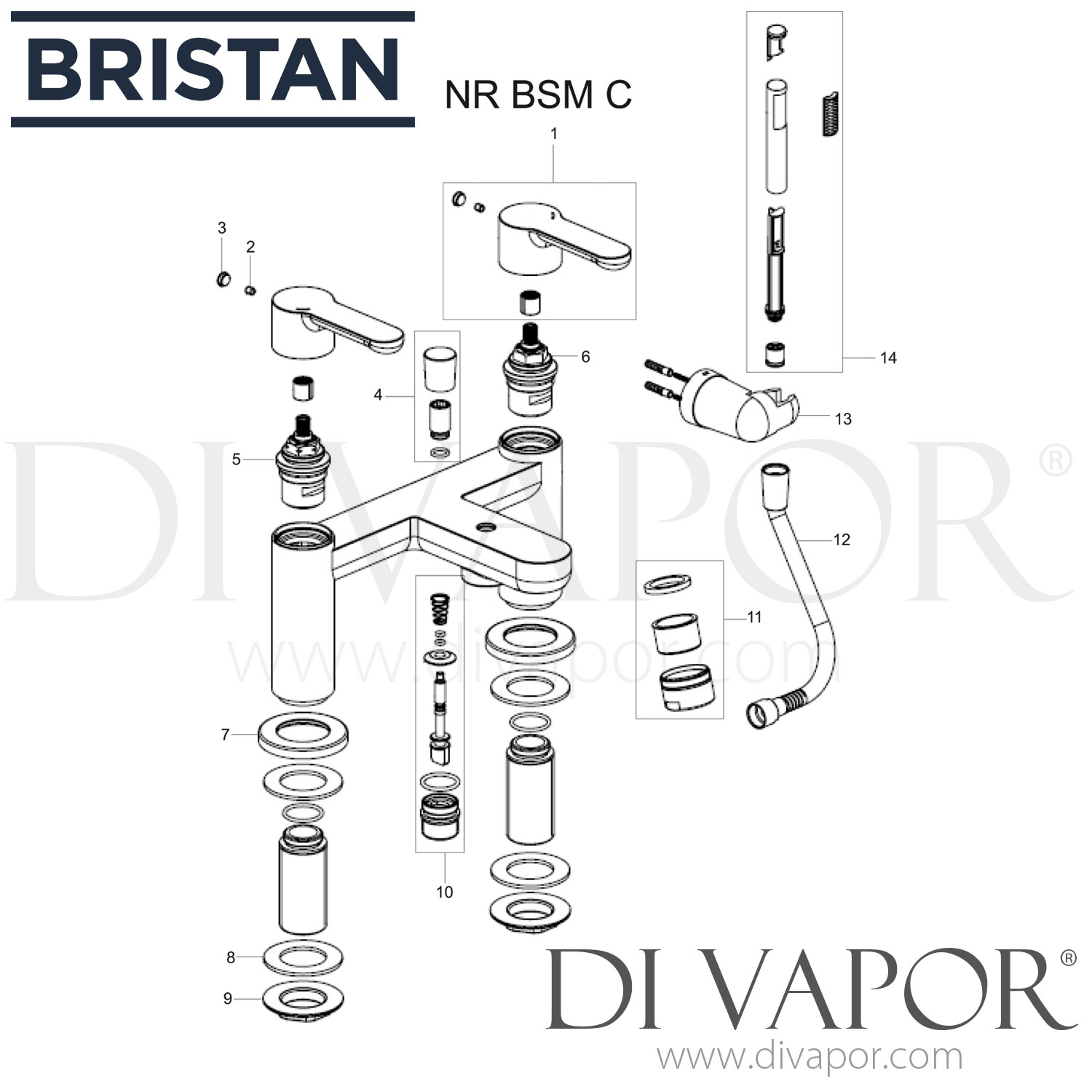 Bristan NR BSM C Nero Bath Shower Mixer Spare Parts